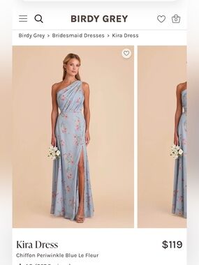 WORN ONCE Birdy Grey Bridesmaid Dress - Kira Chiffon Blue Le Fleur (with slit)